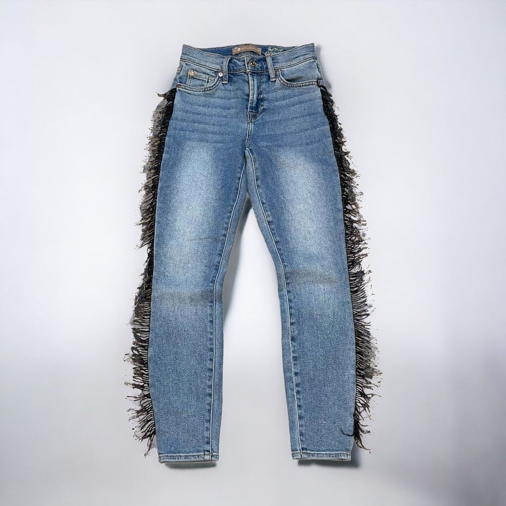 7 For All Mankind 24 The Ankle Skinny Beaded Fringe Jeans